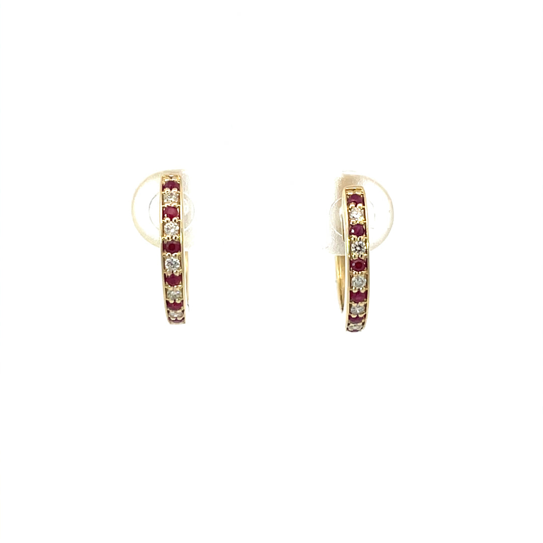 9ct Yellow Gold Ruby & Diamond Earrings