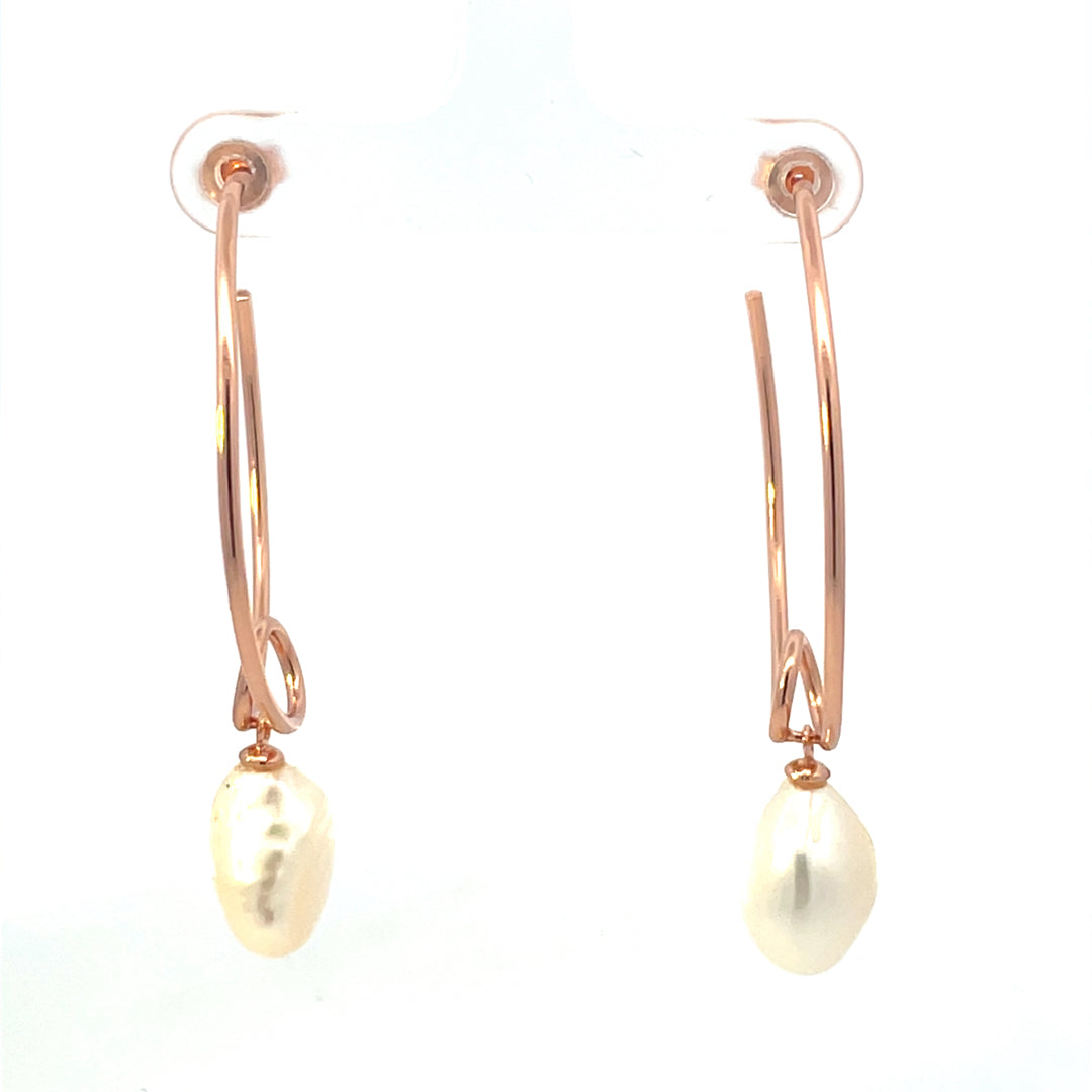 Rose Gold Plated Hoops with Pearl Drop