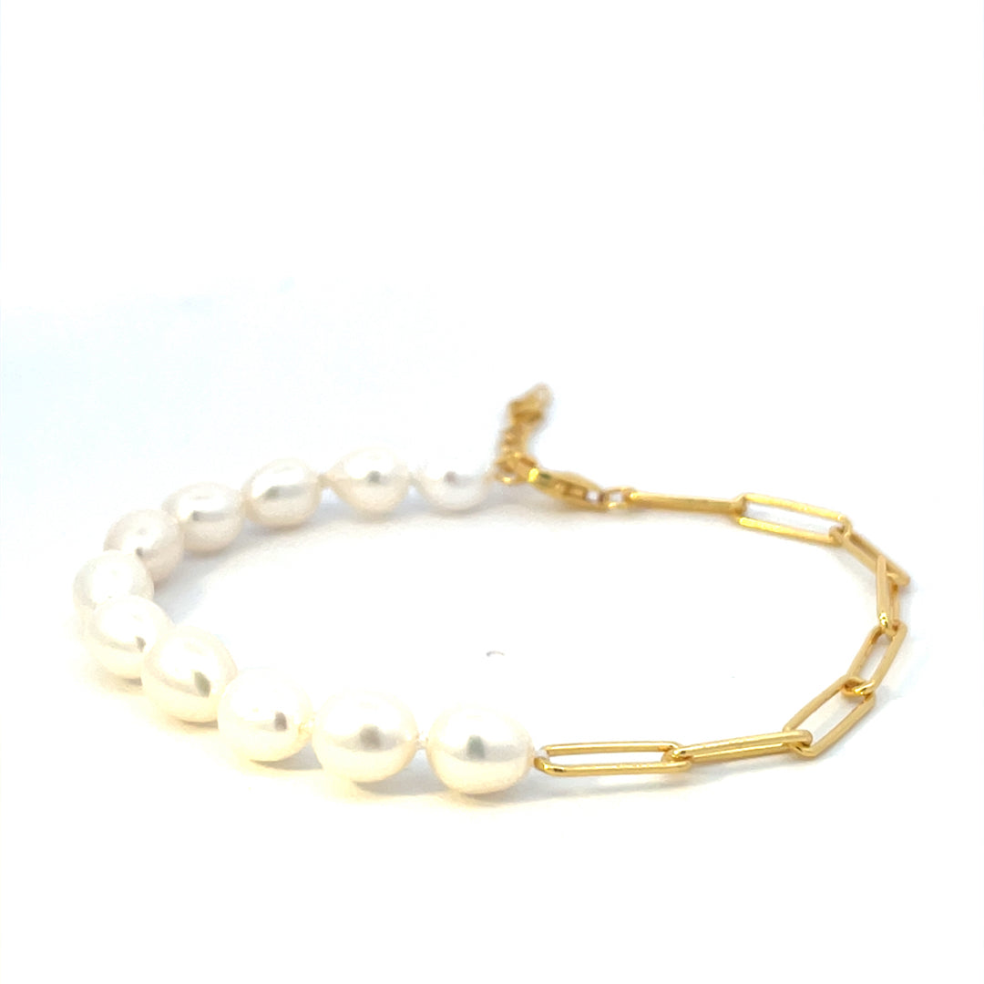 Yellow Gold Plated Chain & Pearl Bracelet
