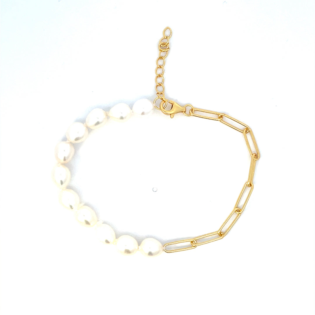 Yellow Gold Plated Chain & Pearl Bracelet