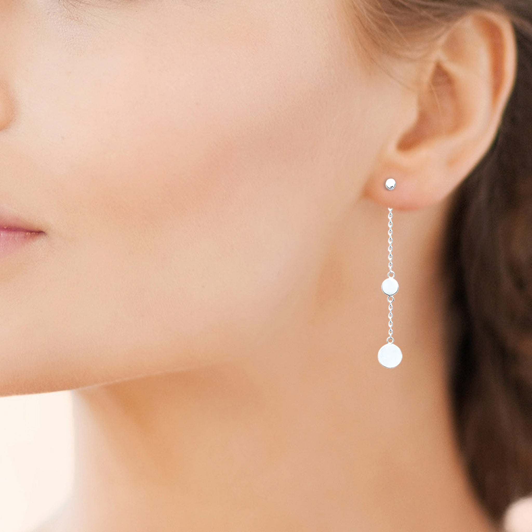 Sterling Silver Disc Drop Studs