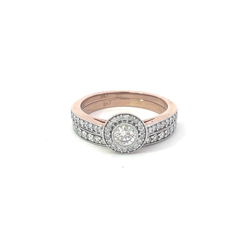 9ct Rose Gold Diamond Bridal Set