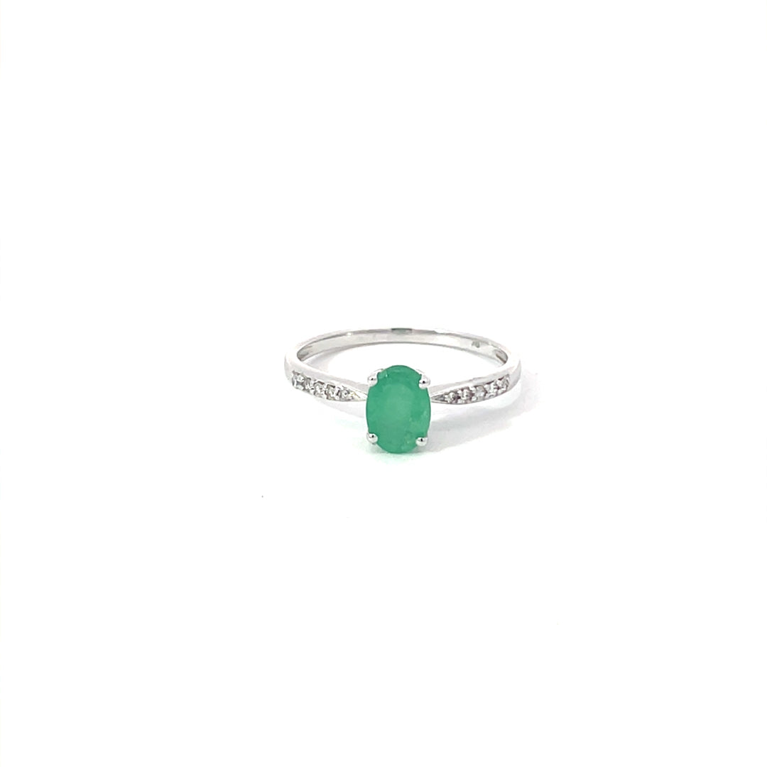 9ct White Gold Emerald and Diamond Ring