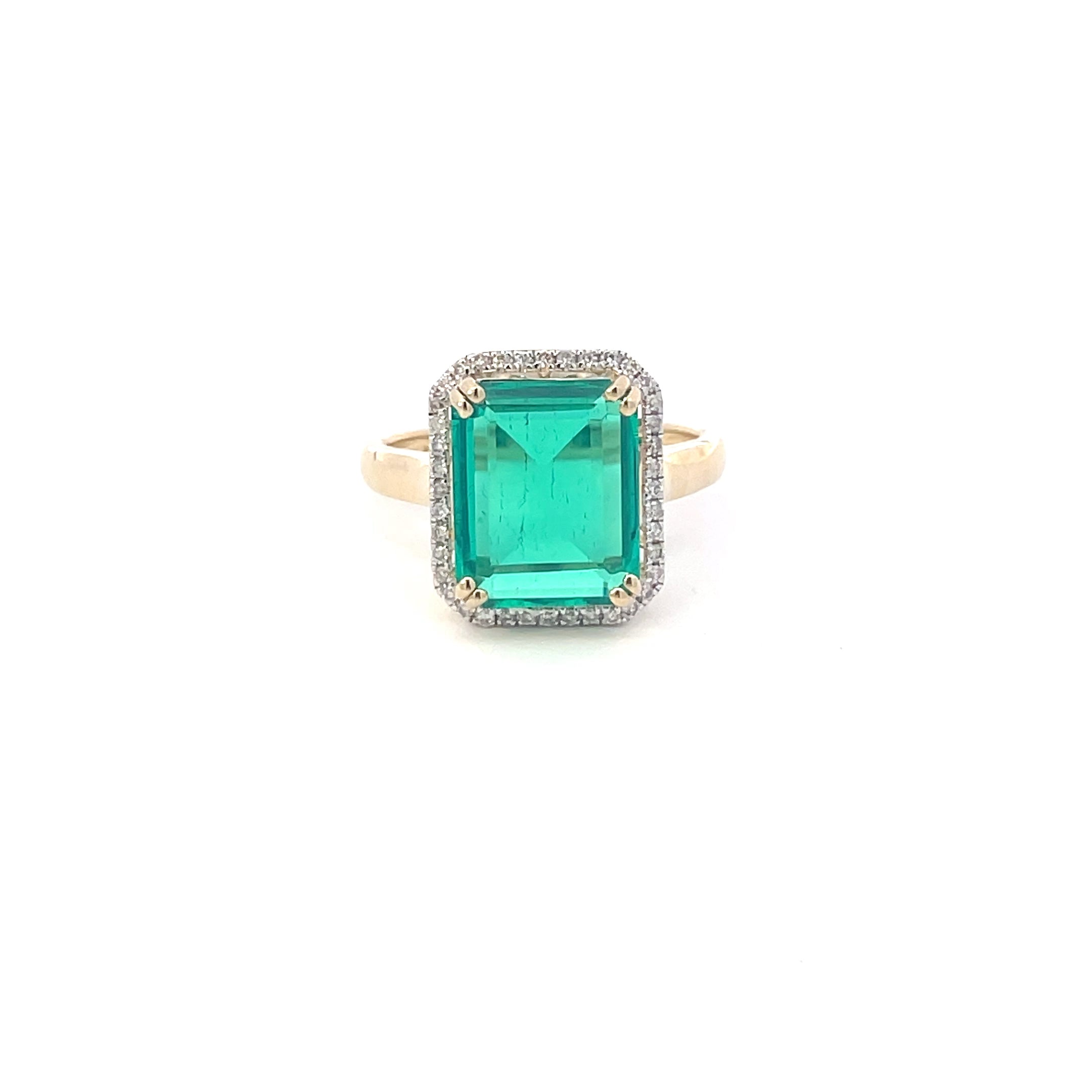 9ct Yellow Gold Created Emerald Ring