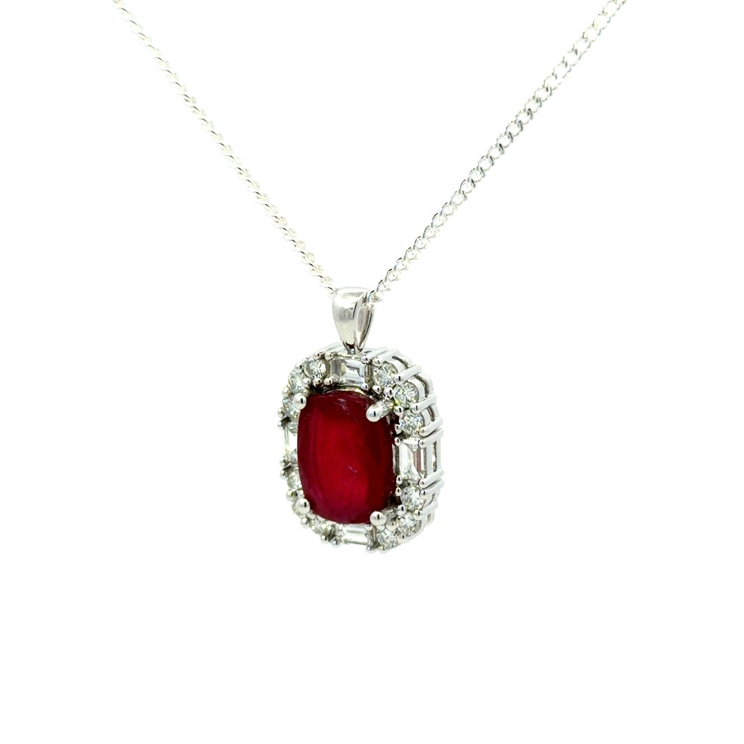 9ct White Gold Ruby and Diamond Pendant