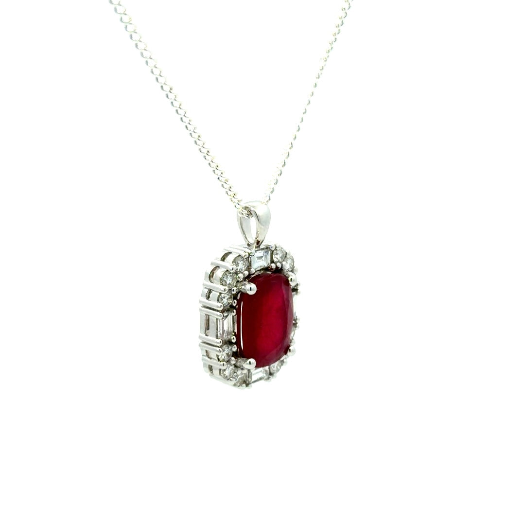 9ct White Gold Ruby and Diamond Pendant