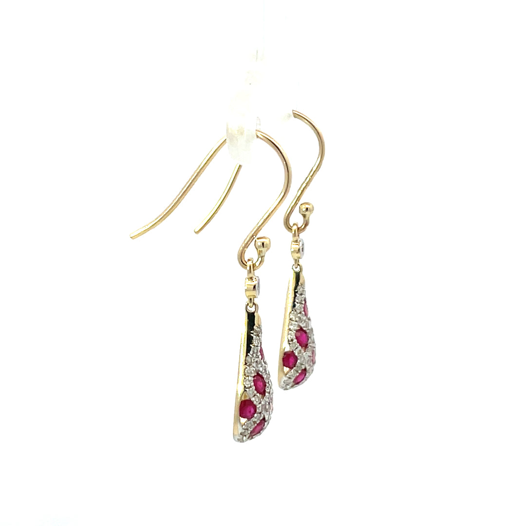 9ct Yellow Gold Ruby & Diamond Earrings