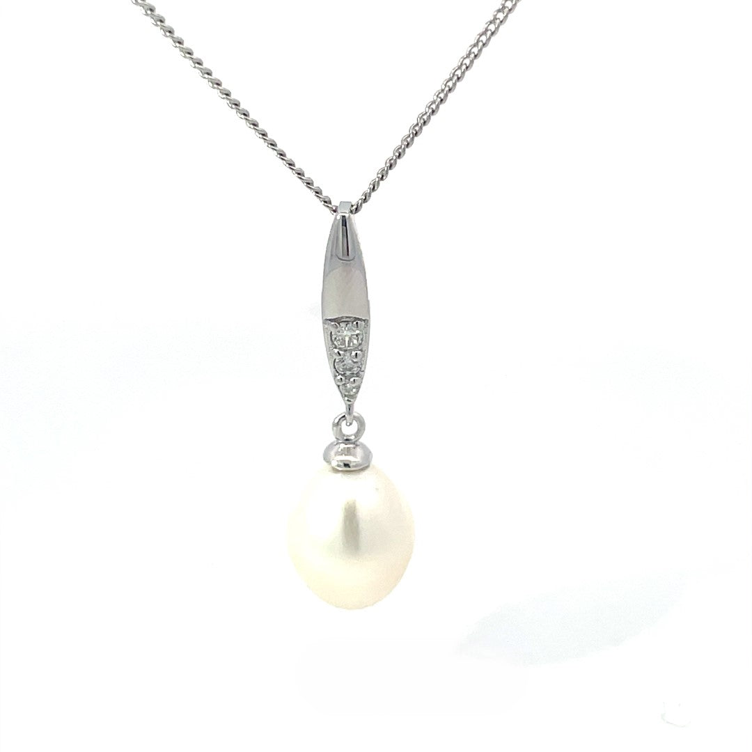 Sterling Silver Pearl & CZ Pendant