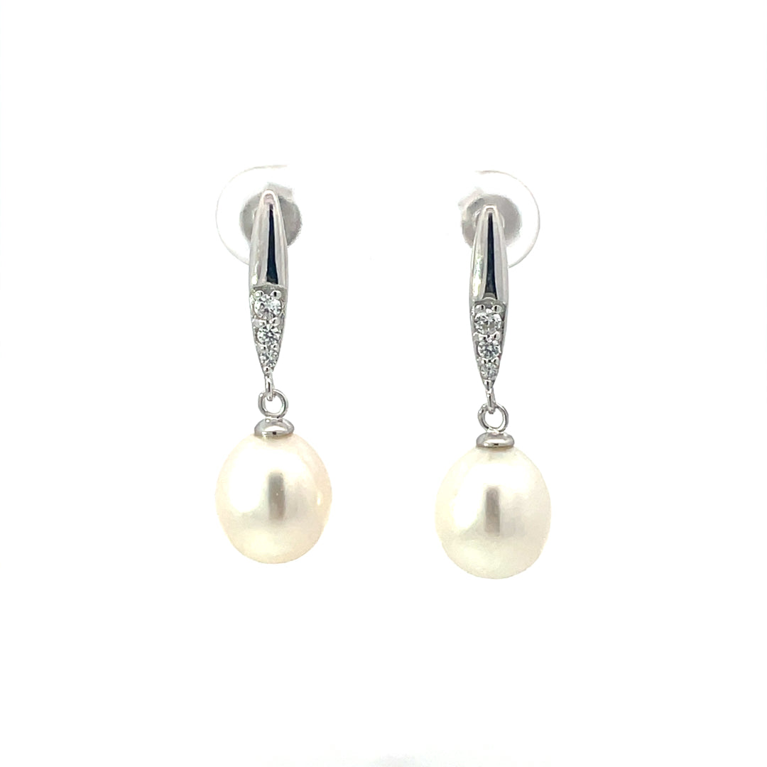 Sterling Silver Pearl & CZ Earrings