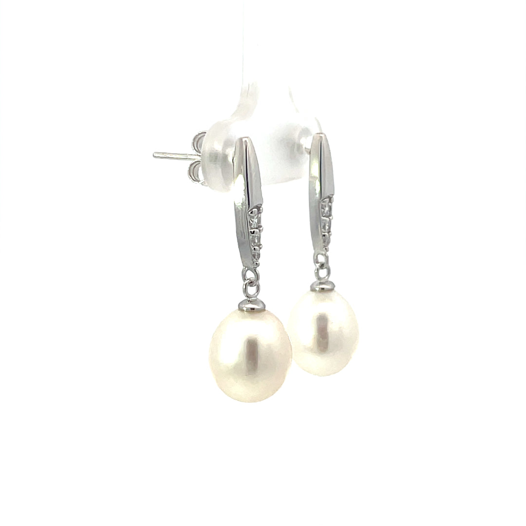 Sterling Silver Pearl & CZ Earrings