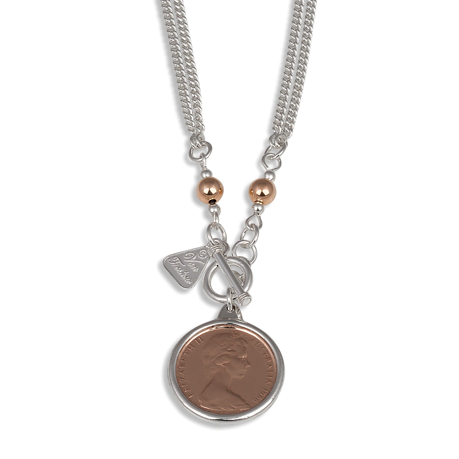 Vontreskow Sterling Silver Plated Two Cent Coin Necklace