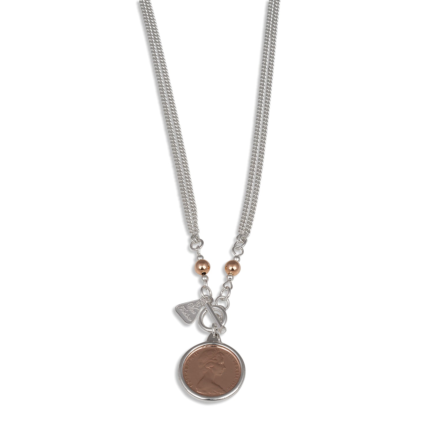 Vontreskow Sterling Silver Plated Two Cent Coin Necklace