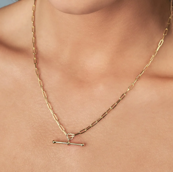 Yellow Gold Plated Tbar Necklace