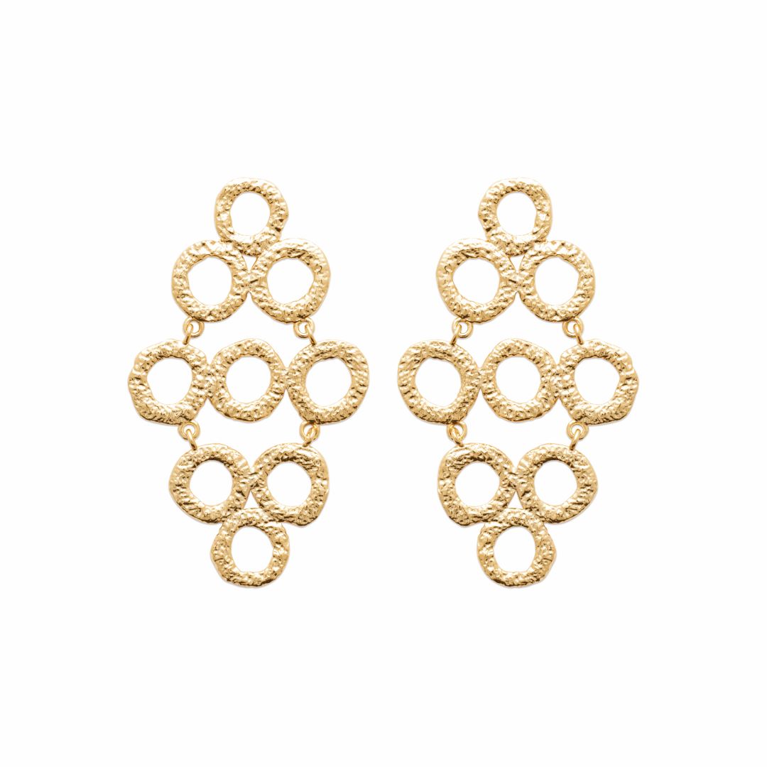 18ct Yellow Gold Plated Hammered Drop Earrings