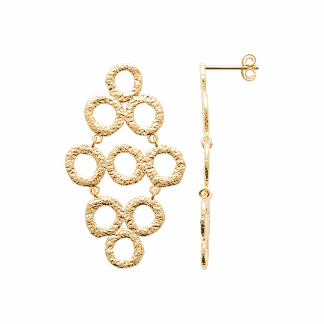 18ct Yellow Gold Plated Hammered Drop Earrings