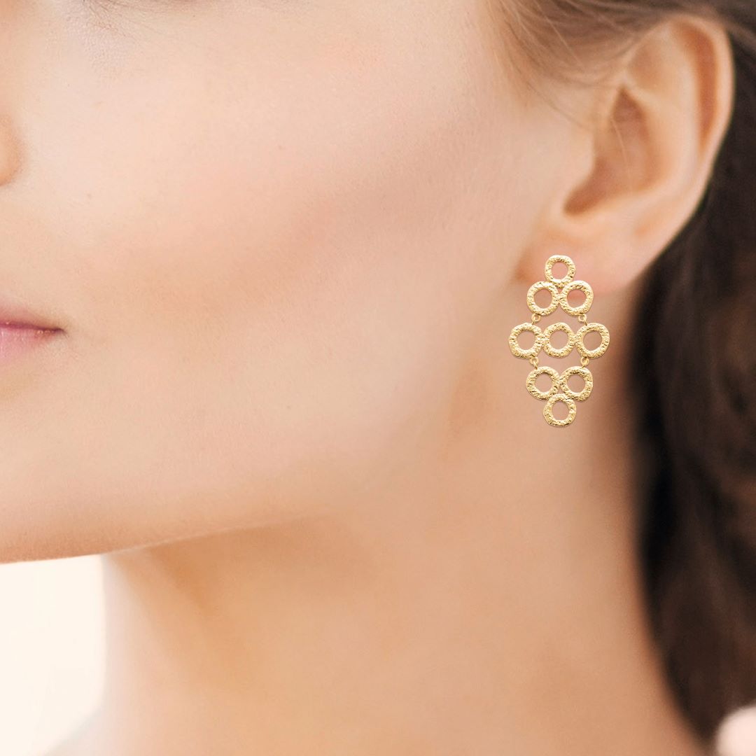 18ct Yellow Gold Plated Hammered Drop Earrings