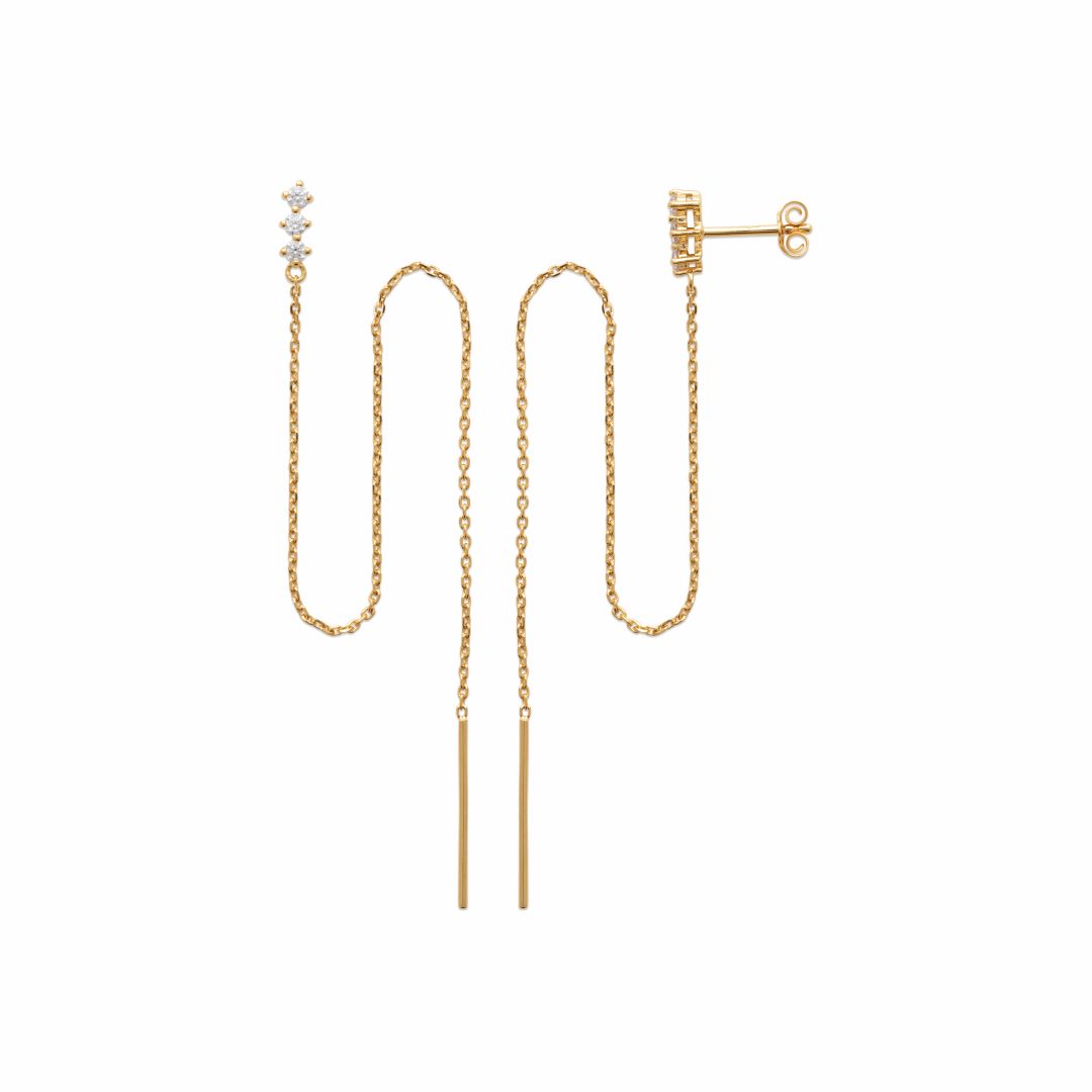 18ct Yellow Gold CZ Thread Earrings