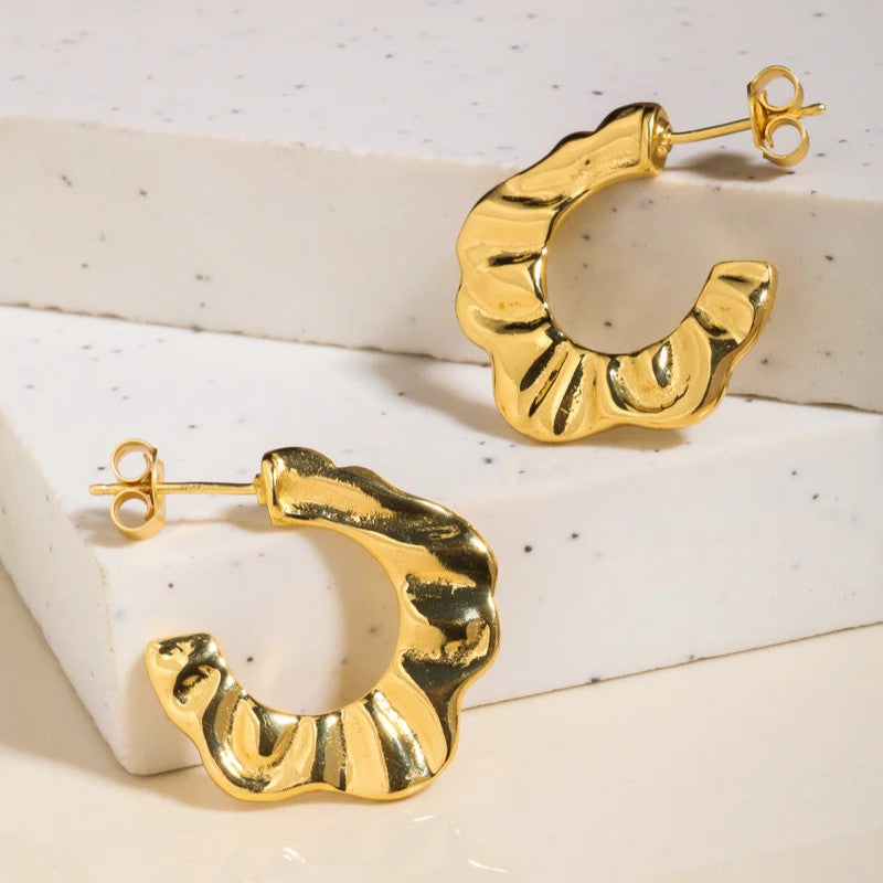 Yellow Gold Plated Textured Earrings
