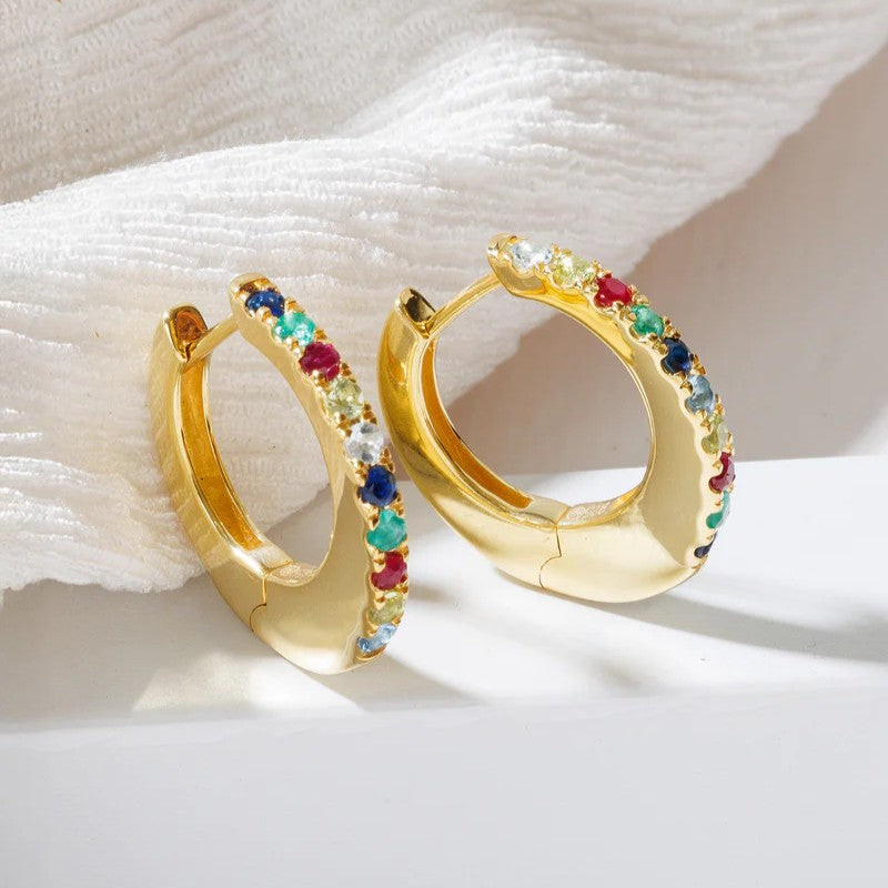 Yellow Gold Plated Multi Stone Earrings