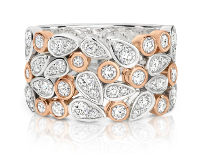 9ct White Gold and Rose Gold Diamond Ring
